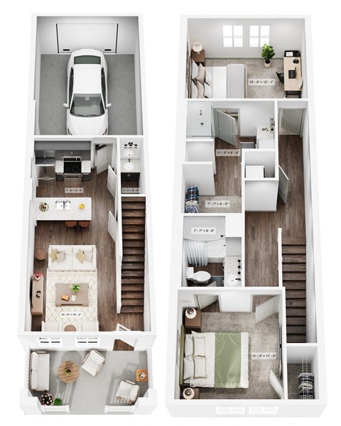 Floor plan for 2 beds, 2.5 baths, 1079 sqft
